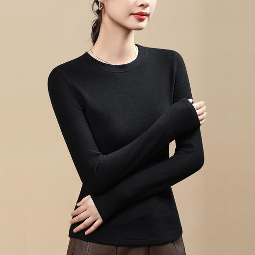 「自j」全新升级【铂金会员109/天猫149/差价40】(92715)洛诗琳新款气质德绒打底衫2025秋冬圆领加厚加绒打底长袖T恤 商品图1