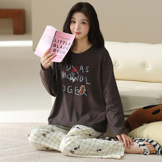 秋冬款100%棉女士睡衣 可爱甜美可外穿纯棉家居服套装 商品图3