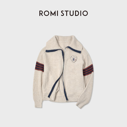 ROMI STUDIO“美式复古”羊绒羊毛混纺拉链胸章开衫毛织RWCAST5401 商品图1