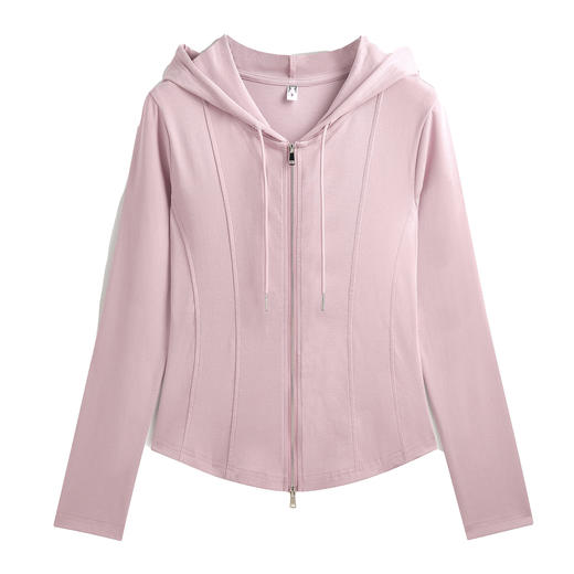 百媚生 棉质连帽短款卫衣开衫运动小个子鱼骨上衣X9958 商品图4