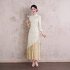 2025年秋季新款改良旗袍大裙摆气质日常米白流苏长款连衣裙女装 商品缩略图4