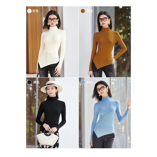 剩M/L/XL 米思阳2025秋季新款设计感ins不规则高领天丝棉针织打底衫女4555 商品图2