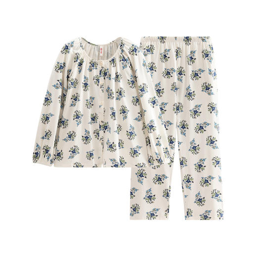 芬腾睡衣女春秋季新款抗菌纯棉圆领长袖套装花卉休闲加大码家居服 商品图4