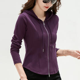 百媚生 棉质连帽短款卫衣开衫运动小个子鱼骨上衣X9958