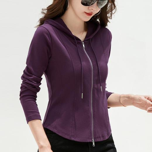 百媚生 棉质连帽短款卫衣开衫运动小个子鱼骨上衣X9958 商品图0