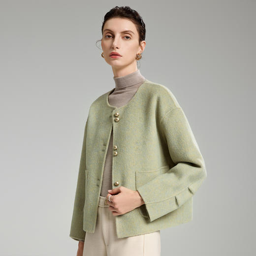 「自」全新升级【铂金会员514/天猫699/差价185】(94331)洛诗琳双面羊绒大衣2025冬季小香风气质圆领羊毛短外套女 商品图0