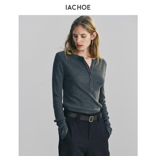 棉仓3661501005-坑条亨利领长袖T恤 商品图3