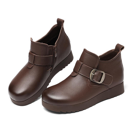 真皮妈妈短靴女软底平底舒适中老年加绒保暖棉鞋皮鞋2025冬季新款5M103-11D 商品图3