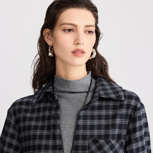 棉仓366604043-假两件格子衬衫 商品图3