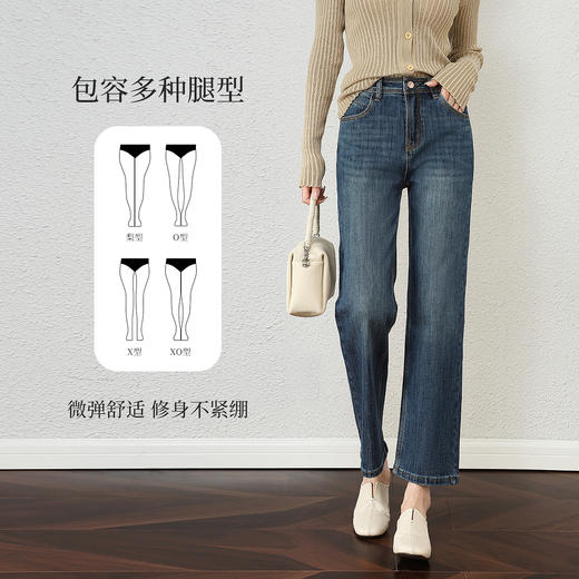 OLrain欧芮儿2025新款女秋季高腰显瘦小直筒裤百搭烟管裤牛仔长裤 商品图1
