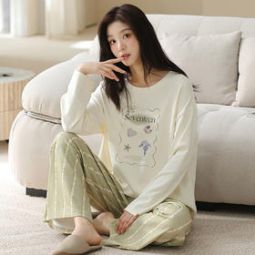秋冬款100%棉女士睡衣 可爱甜美可外穿纯棉家居服套装