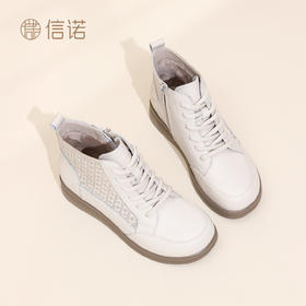 信诺妈妈鞋时装靴子软底不累脚短靴加绒保暖皮鞋女款2025冬季新款