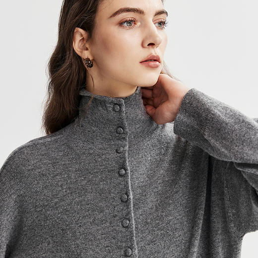 棉仓366635032-一体成型高领蘑菇扣羊毛羊绒混纺开衫 商品图3