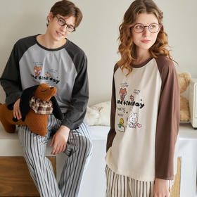 （合作款）芬腾情侣睡衣春秋季纯棉圆领长袖家居服yc0209002