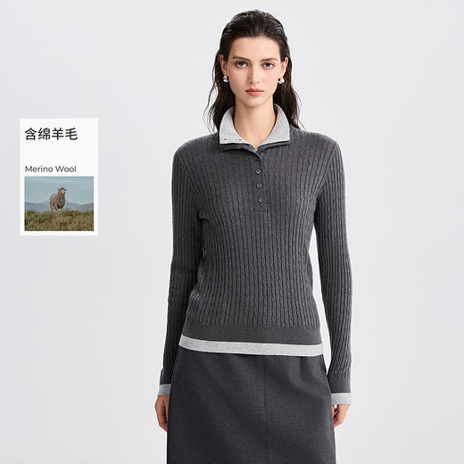 棉仓366635045-羊毛撞色假两件针织衫 商品图0