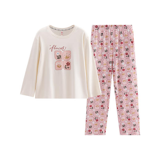 芬腾女士纯棉睡衣春秋季抗静电长袖套装女款休闲可外穿全棉家居服 商品图4