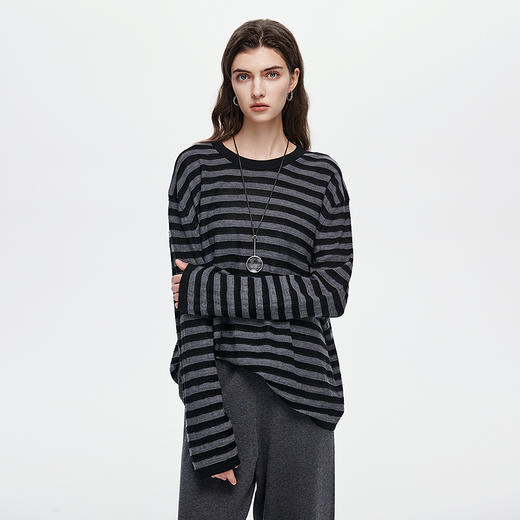 棉仓367605003-扬子纱100羊毛休闲条纹毛衣 商品图1