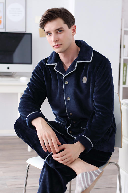 芬腾珊瑚绒睡衣男士秋冬款冬季加厚加绒冬天大码法兰绒家居服套装 商品图5