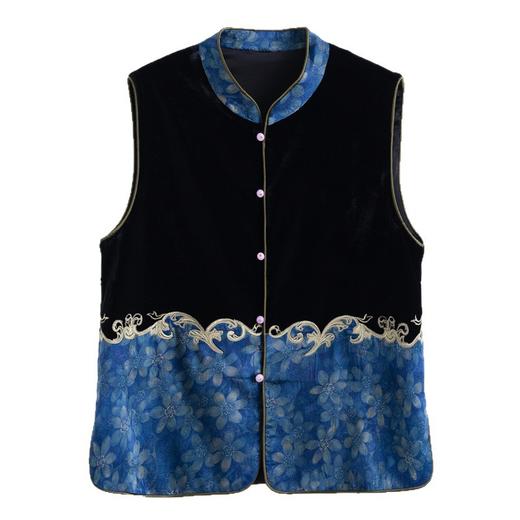 新中式刺绣马甲女款秋真丝丝绒立领盘扣上衣外套国风无袖坎肩背心 商品图4