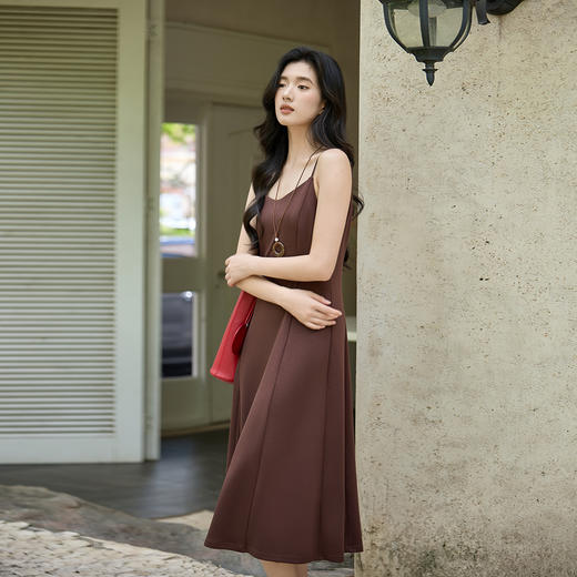 奢姿大码女装2025秋季时尚系带收腰吊带连衣裙胖妹妹气质减龄裙子9953870265B 商品图3