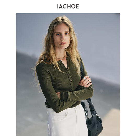 棉仓3661501005-坑条亨利领长袖T恤 商品图2