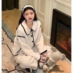 【升级加厚加绒】睡衣女秋冬新款法兰绒家居服珊瑚绒加厚加绒甜美公主风保暖衣套装。rc