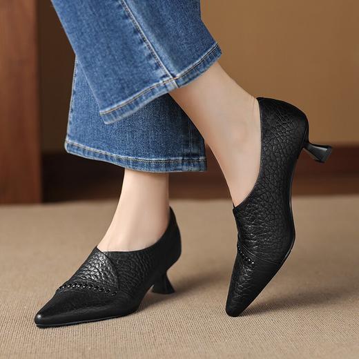 【预售5天】春秋新款法式复古高跟鞋优雅百搭防掉跟软底面真皮尖头中口单鞋女JLY&18-788 商品图2