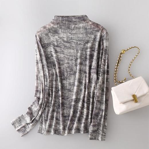 百媚生 100%绵羊毛女士印花长袖 气质半高领上衣CX-086 商品图0