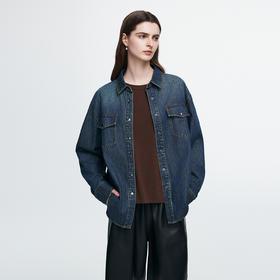 棉仓366604015-水洗软牛仔棉质长袖翻领口袋衬衫