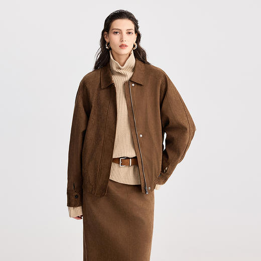 棉仓366607026-麂皮绒翻领拉链外套 商品图0