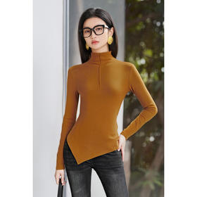 剩M/L/XL 米思阳2025秋季新款设计感ins不规则高领天丝棉针织打底衫女4555