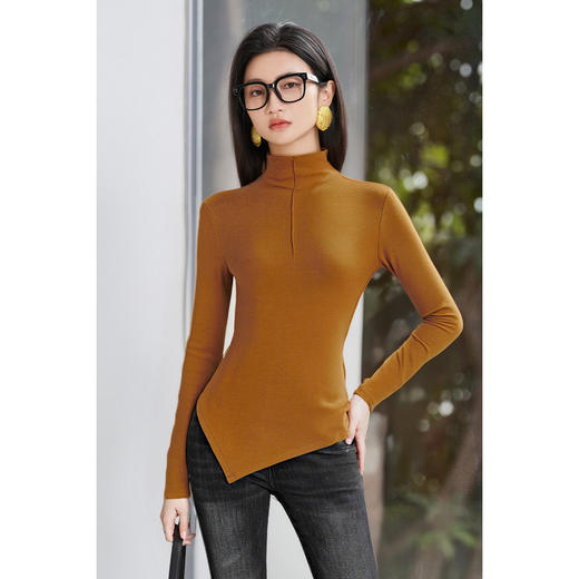 剩M/L/XL 米思阳2025秋季新款设计感ins不规则高领天丝棉针织打底衫女4555 商品图0