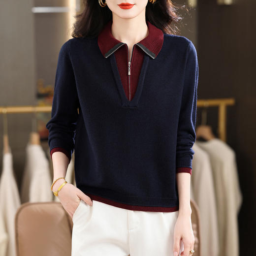 假两件polo领针织衫，撞色长袖毛衣CC-MY-1246 商品图2