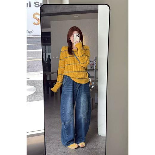 25AW上新 佳佳同款【芒果圈】圆领麻花纹路横线感套头毛衣长袖百搭慵懒撞色 商品图2