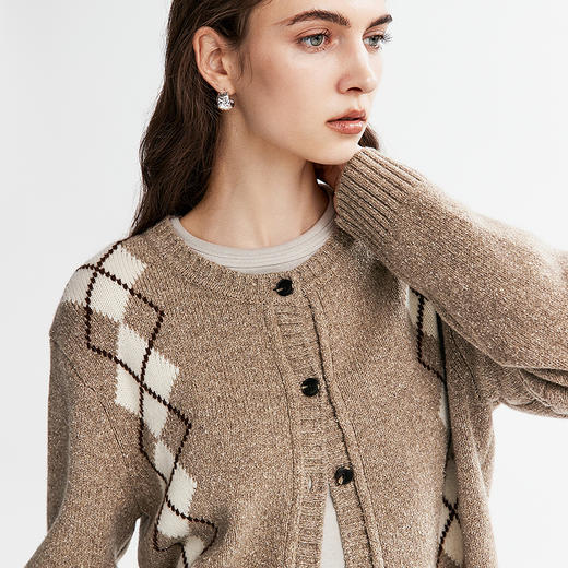 棉仓366635016-菱形格纹针织开衫 商品图3