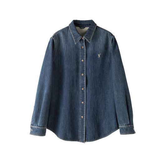 百媚生 天丝棉牛仔衬衫外套女秋冬加绒加厚复古叠穿上衣65729 商品图4