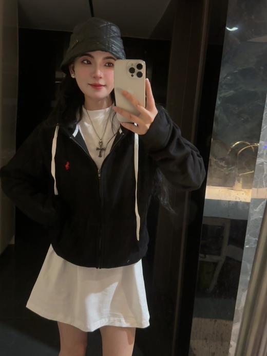 拉家纯色Logo拉链连帽休闲外套卫衣（有些抽绳logo颜色不同，随机发） 商品图1