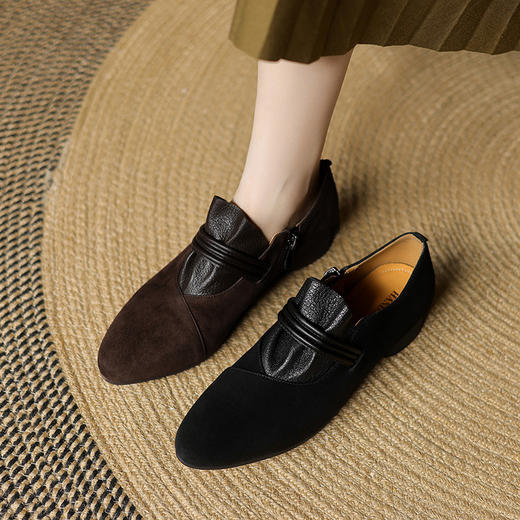 【预售5天】巨舒服~超软羊翻皮法式圆头单鞋春秋季新款真皮粗跟女鞋子SP&A1362 商品图1