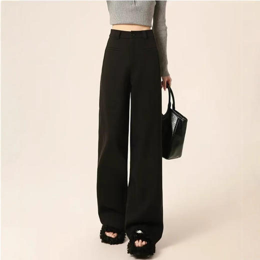 百媚生 高级感醋酸羊毛窄版阔腿裤加厚高腰羊绒羊毛呢直筒裤ZSHG-8832 商品图2