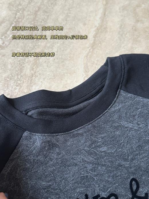 【一眼沦陷！】扎染植绒字母～黑灰插肩长袖T恤 商品图10