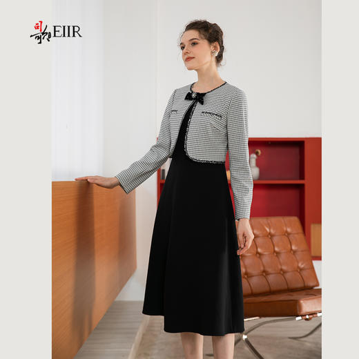 司歌假两件格子修身裙长袖秋冬连衣裙A901116X 商品图1