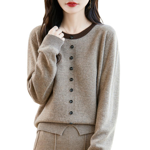 百媚生 100%羊毛圆领假两件拼色套头打底针织衫毛衣M2-452 商品图4