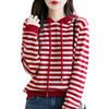 百媚生 100%纯羊毛宽松连帽条纹打底针织衫毛衣M2-456 商品缩略图4