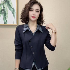 秋季新款休闲风气质时尚妈妈衬衫减龄显瘦假两件拼接长袖百搭上衣