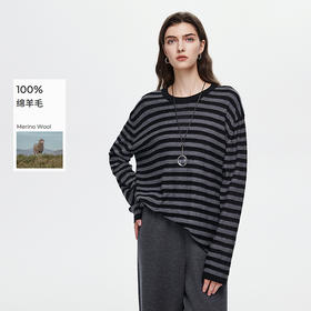 棉仓367605003-扬子纱100羊毛休闲条纹毛衣