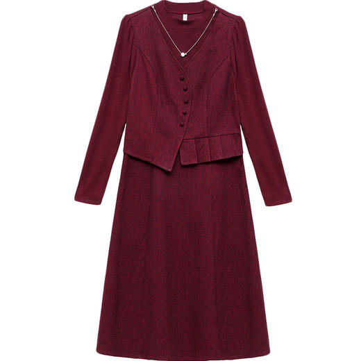 QYM 54C2512-1-Y假两件开衩不对称高腰连衣裙时尚A字裙 商品图4