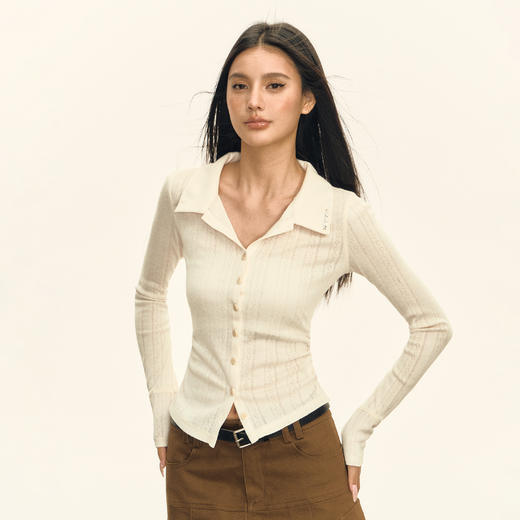 Ariseism美式复古设计感翻领长袖衬衫女秋季新款修身打底上衣 商品图1