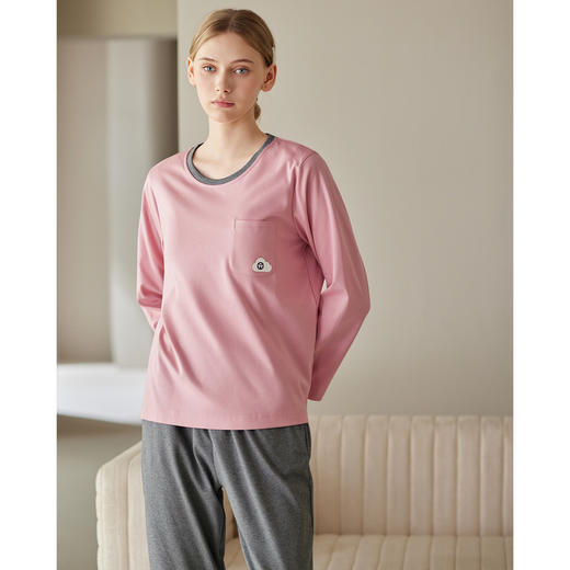 芬腾防凸点女士睡衣春秋季带胸垫纯棉长袖套装休闲加大码家居服 商品图2