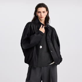 棉仓366607027立领宽松PU蛋白皮外套女25秋冬肌理感廓形显瘦机车皮夹克上衣