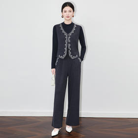 「高货wl」全新升级【铂金会员413/天猫559/差价146】(99034)洛诗琳2025秋季民族风重工刺绣马甲内搭打底长裤三件套